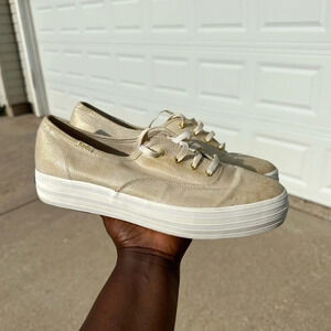 Keds Women’s The Platform Triple‎ Metallic Gold Sneakers